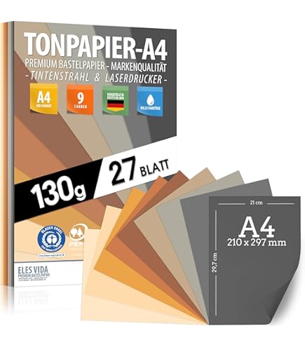 folia 679 - Paper for you & me SHADES OF US, DIN A4, bloc de 130 g/m² de papier toner et 300 g/m² de carton photo, 20 feuilles en 10 couleurs, pour