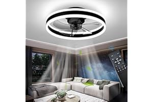 OMGPFR Reversible Led Ventilador Techo con Luz Silencioso y Mando 6 Velocidades Dormitorio Lamparas Ventilador de Techo Salon Moderno 24W Regulable Pequeño Luz Techo, Negro 50CM