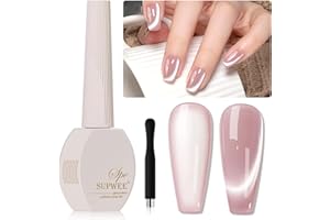 ‎SUPWEE SUPWEE Cat Eye UV Gel Moonlight Light Nude Rosa Cat Magnetisch Eye Gel Nagellack Holographisch Shimmer UV/LED Lack mit Magnetic Stick für DIY Nail Art Maniküre Salon 15ML