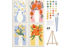 GHHKUD Flores Pintar por Numeros Adultos, Pack 4 Kit de Pintura por Números, con Pinceles, Pigmento Acrílico, Pintura de Dibujo DIY, Paint by Numbers Kits, 20X30CM