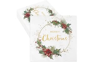 BETESSIN 40 Pcs Christmas Paper Serviettes Merry Christmas Paper Napkin 2-Ply 33x33cm Altogether for Xmas Dinner Table Decoration Holiday Party Supply