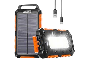 WOWMVP Solar Powerbank 20000 mAh, PD 15W Tragbare USB C Solar Ladegerät mit 3 Ausgänge 2 Eingänge, Outdoor Wasserdichtem Power Bank Solarpanel Kompatibel für Smartphones, Tablets und mehr