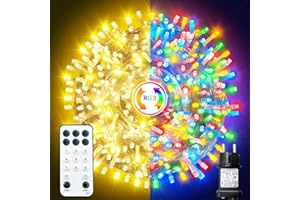 ARKOCHIC 35M Guirlande Lumineuse de Noël, 300 LED Lumières de Noël Intérieur et Extérieure Électrique 11 Modes Etanche Guirlande Décorative pour Maison Sapin Fenêtre Fête, Blanc Chaud/Multicolore