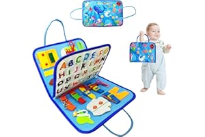 GOUJFOL Busy Board Juguetes Montessori, Tablero Ocupado para Niños de 1 2 3 años, Aprende a Vestir Habilidades Motoras Finas Aprendizaje di Alfabeto e Numeri