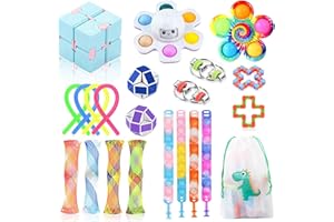 JUAUO 22 Pcs Fidget Toy Pack, Antiestrés Fidget Juguetes Sensoriales Kit para Niños y Adultos con Fidget Spinner Pop It Fidget Pulsera Cubo Infinito Juguete, Regalo para Fiestas de Cumpleaños Niños