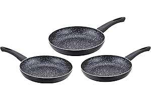 BLAULOCK Cenocco CC2001-BLK - Lot de 3 Poêles en pierre - 3 Dimensions : 20cm, 24cm, 28cm - Cuisson Induction - Revêtement en pierre de marbre - Sans PFOA - Couleur Noir