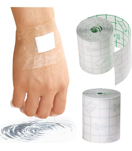 Nuanchu 50 Pcs Transparent Stretch Waterproof PU Film Rounded Rectangular Adhesive Bandages Tattoo Bandage Transparent Film Dressing Skin Cover Up Tape For Tattoo Clear Wrap(4 X 5.1 Inch