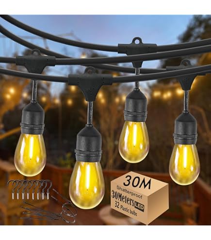 Feit 48' Stringa Luce Set Grado Commerciale 14/3 SJTW Cavo 24 Lampadine 12 Extra - Foto 6