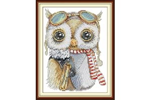 Stitchmelody Stamped Cross Stitch Kits,11CT Printed Pattern Embroidery Kit DIY Home Décor Needlework-Cute Owl 24cm×33cm