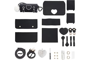WADORN 28pcs DIY PU Leather Knitting Crochet Bag Making Kit, Leather Shoulder Bag Making Materials Purse Craft Sewing All Accessories Handmade Bag Cross Stitch Tool Set, 22x7x12cm, Black
