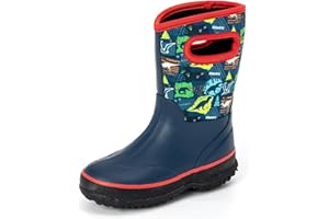FUNCOO PLUS Kids Neoprene Rubber Wellies for Boys Girls,Mud Wellies Boties Thermal Wellinton Wellies Rain Sanow Boot, Soft Lined for Outdoors, Walking,Filed, School