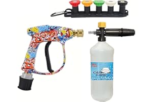 BEAR FORCE Pistola a spruzzo M22-ID14 mm con connettore rapido 1/4", lancia schiuma neve, 5 punte, supporto e convertitore clip per idropulitrice