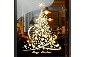 OUBASANG Window Stickers Christmas Gold XXL, Christmas Tree Window Stickers, Shop Window Decoration Christmas, Self-Adhesive, Window Stickers Christmas Reusable