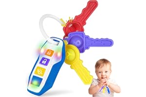 WixbFyn Bilnycklar Leksak för Baby med Musik och Ljus, Reseleksak 3+ | Interaktiva ljud- och ljuseffekter, 3 mjuka nycklar, stabil ring, främjar finmotorik och tidig inlärning