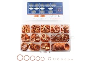 AOMIKITSTU Kupferringe Sortiment 360 Stück, M5-M20 Kupferdichtringe, Ölablassschraube Dichtung, Kupferdichtringe Sortiment, Kupferring, Dichtringe, Kupferringe für Motorrad Motor Verbindungselemente