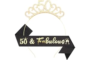 DIMETEY 50th Birthday Decoration for Women,Black Gold Birthday Sash and Rhinestone Headband for Women's 50th Birthday Party Decor