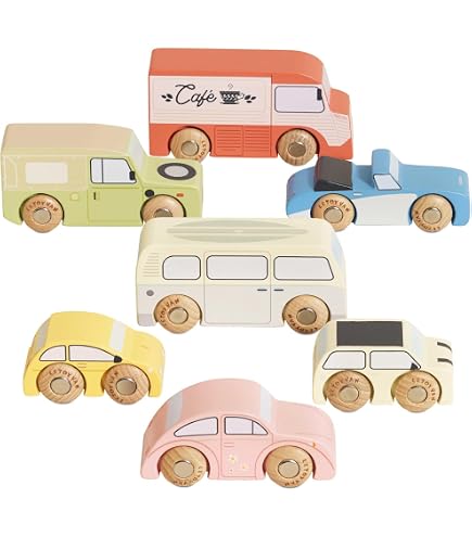 Le Toy Van - TV267 - FSC-Holzspielzeugautos für Kleinkinder ab 2 years - Set mit 7 Fahrzeugen im Londoner Stil mit Holzrädern - kompatibel mit allen gängigen Holzeisenbahnschienen - plastikfrei