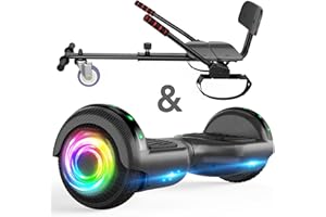 SISIGAD Hoverboard mit Sitzbefestigung Combo, 6,5 „Selbst Balancing Hover Board mit Bluetooth-Lautsprecher und LED-Leuchten für Kinder Mädchen Jungen (einschließlich Go-Kart)