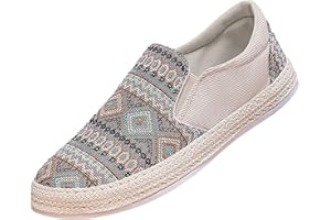 MOMOLAA Canvas Espadrille Shoes for Men, Men's Closed Toe Comfortable Canvas Slip on Flat Espadrilles Fashion Casual Cloth Shoes Leisure Walking Sneaker Clearance