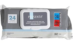 PRESENTA Tücher 24 St - Pflege und Reinigung der Haut um das Stoma - ersetzt Wasser und Seife - für Erwachsene und Kinder - stomafreundliche Inhaltsstoffe - schnelle Anwendung, ideal für unterwegs