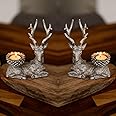 Marco Paul Set of Two Resin Stag Tealight Holders Candle Holder Traditional Christmas Decorations Deer Antler Table Decoration Centrepiece Tea Light Candle Holders Decorative Reindeer Ornament 2pc
