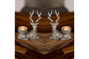 MARCO PAUL INTERIORS Marco Paul Set of Two Resin Stag Tealight Holders Candle Holder Traditional Christmas Decorations Deer Antler Table Decoration Centrepiece Tea Light Candle Holders Decorative Reindeer Ornament 2pc