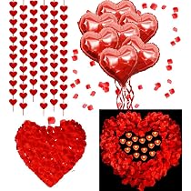 Kit Decorazione San Valentino - 55 Palloncini Cuore E 1000 Petali Rosa