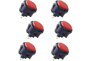 Sanwa 6 Pack OBSF-30 Original Push Button 30mm - for Arcade Jamma Video Game & Arcade Joystick Game Console (Black & Red) S@NWA