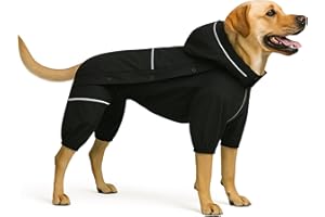 LOVELONGLONG Fleece-Lined Dog Raincoat with Removable Hood – Waterproof Winter Full Body Dog Jacket – Windproof Snowproof Cold-Weather Suit – Black-F L