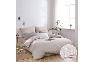 AYSW Pościel szczotkowana z mikrofibry, 1 poszwa na kołdrę 220 x 240 cm + 2 poszewki na poduszkę 80 x 80 cm, z zamkiem błyskawicznym, beżowa