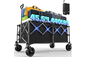 Kitsure 230L Bollerwagen faltbar 200KG Belastbar – Handwagen mit verstellbarem Griff, Offroad-Rädern, Transportwagen für Camping, Garten, Strand & Einkäufe, Schwarz, 115×60×96cm