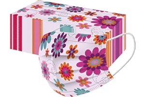 Jiabing 50 Stück Einweg Erwachsene Mundschutz Blumen Mund und Nasenschutz Blumenmotiv 3-lagig Einmal MNS Halstuch Makse Frühling Sommer Staubdicht Atmungsaktiv Mund-Tuch Bandana Schals