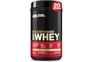 Optimum Nutrition Gold Standard 100% Whey, Protéine en Poudre, Goût Glace à la Vanille, 600g, 20 Doses