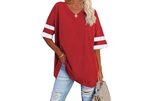 Famulily Women's Casual Half Sleeve V Neck T Shirt Ladies Comfy Oversized Baseball Tshirts Tunic Tops
