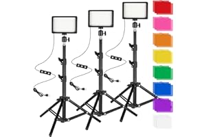 Ci-Fotto LED Fotolicht Video Licht 3-Pack, Dimmbare 5600K USB LED-Videoleuchte Dauerlicht die Fotografie mit Stativ und Farbfiltern für Fotostudios, YouTube, TikTok, Videoaufzeichnung, Game-Streaming