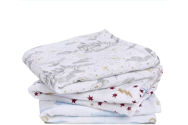aden + anais Musy-langes prélavés en mousseline 100% coton, Lot de 3 Langes absorbants, Bébé Garçon, Bébé Fille, Pratiques, Très Doux, Respirants, 70x70cm, Imprimé Harry Potter™ iconic