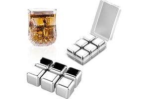 ELITECRAN Piedras de Acero Inoxidable para Whisky, Cubitos de Hielo de Metal, Piedras Congelados de Whisky, Piedras de Refrigeración Reutilizables, Piedra de Enfriamiento, Juego de Cubos de Hielo de Metal (6)