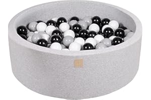 MEOWBABY Piscine À Balles pour Bébé - Rond 90x30cm Piscine a Balle pour Enfant avec 200 Balle, Coton, Gris Clair: Blanc/Gris/Noir