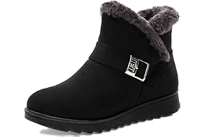 Vunavueya Chaussures Bottes D'Hiver en Cuir Femmes Courte Bottines Mode de Neige avec Doublure Chaud Fourrure 35-41.5