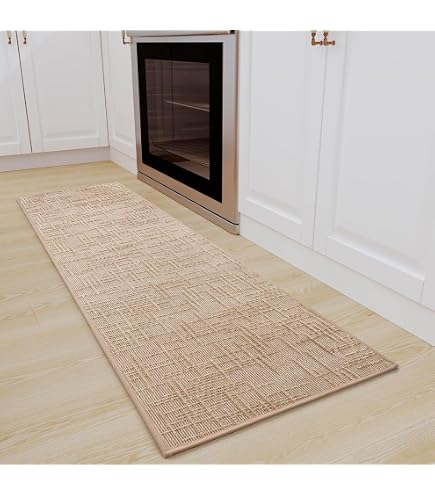 LEKEEPGO Tapis Cuisine Anti-Fatigue Devant Évier 44x150 Cm Beige - Vinyle Épais 10 Mm, Antidérapant, Imperméable, Facile à Nettoyer