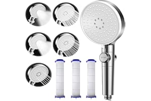 Soffione Doccia a Pioggia Anticalcare, Dokkita Telefono Doccia con Filtro, 5 Funzioni Getto, Doccino per Doccia Risparmio Idrico Universale Grande con Interruttore ON/OFF e 3 Nucleo Filtrante Extra