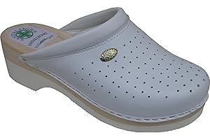 Sanital Light Zoccolo 2350 in Vero Legno - Fondo Micro Leggero Rigato - Tomaia Pelle Forata - 100% Fatto in Italia