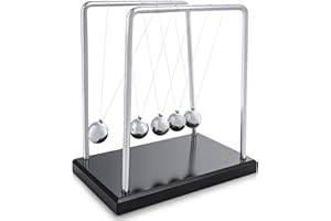 TOYS4BOYS Newton Kugelstoßpendel - Kugelspiel - 5 Kugeln Pendel - Kugelpendel für Schreibtisch - Newton Pendel 19cm hoch auf Sockel aus Holz, Newton Wiege mit Rahmen und Kugeln aus Stahl von hoher Qualität