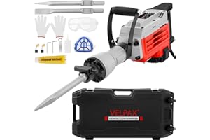 VELPAX 3200W 60J Demolition Hammer,1800 BPM Jackhammer,with 2 Replaceable Chisels,360°Anti-Vibration Rotary Handle,Electric Chisel for Concrete Breaking and Heavy-Duty Work