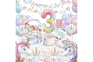WINAROI Einhorn Geburtstagsdeko Mädchen 3 Jahre,Einhorn Partygeschirr Set,Einhorn Deko Geburtstag Party Geschirr,Kindergeburtstag mit Einhorn Luftballons Tassen Servietten Tischdecke Wiederverwendbar