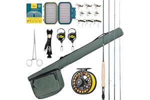 SF Fly Fishing Rod Combo 4 Pack 3w 8ft 4w 8ft 5/6/7/8w 9ft Emerald Green 24T Carbon Fiber Rod with Case, Pre Spooled Reel, Fly Box with Flies Tapered Leader