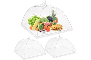 BoloShine 3 Pcs Cubierta Protectora Alimentos, Mosquitera Comida Desplegable Cubre Platos, Pop Up Reutilizable Malla Protectora Alimentos para Cocina Picnics Aire Libre (Blanco, 32x32x19 cm)