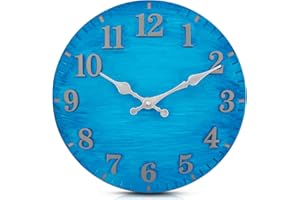 eYotto 12inch Garden Clock, 30cm Painted Resin Outdoor Waterproof Clocks for the Garden, Silent Non-ticking Battery Operated Outside for Patio Pool Beach Living Room Decorative (Blue)