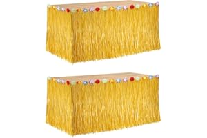 PIXHOTUL Luau-Gras-Tischrock, hawaiianische Party-Dekorationen, hawaiianischer Tischrock, 275 x 75cm, mit Hibiskusblumen, Strohgelb, Partyrock für Luau-Party, Hawaii-Mottoparty, 4 Stück