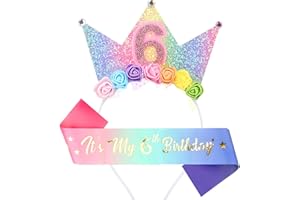 Leixi Headband & Glitter Sash Set for Girl Birthday Decor,Birthday Flower Princess Crown Headband for Girl Outfit